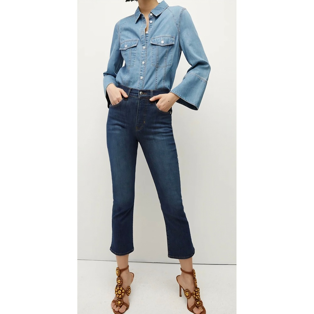 Veronica Beard Carly Kick Flare High Rise Jeans Sierra Wash Blue Size 27